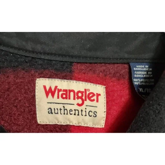 Wrangler Authentics Buffalo Plaid Fleece Shirt Long Sleeve Red Black Mens XL - Picture 4 of 6